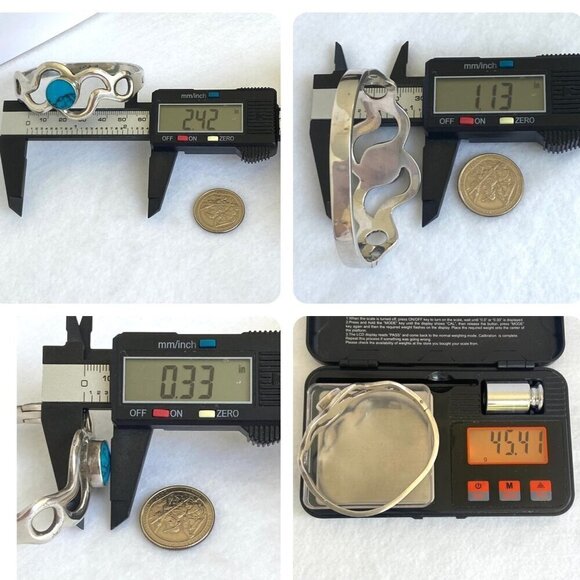 Taxco Sterling Silver Mexico Sandcast Turquoise Modernist Hinged Bangle Bracelet - Picture 10 of 16